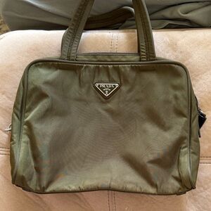 RARE Vintage Prada Olive Nylon Toiletry Bag with Top Handles